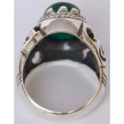 Iran Islamic Hadith Imam "Ali Stands with Truth" on Both Ring Sides Natural Chrysoprase Green Agate Sterling Silver 925 Ring