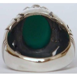 Iran Islamic Hadith Imam "Ali Stands with Truth" on Both Ring Sides Natural Chrysoprase Green Agate Sterling Silver 925 Ring