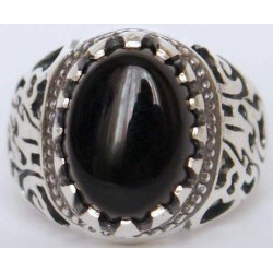 Iran Islamic Hadith Imam "Ali Stands with Truth" on Both Ring Sides Natural Onyx Black Agate Sterling Silver 925 Ring