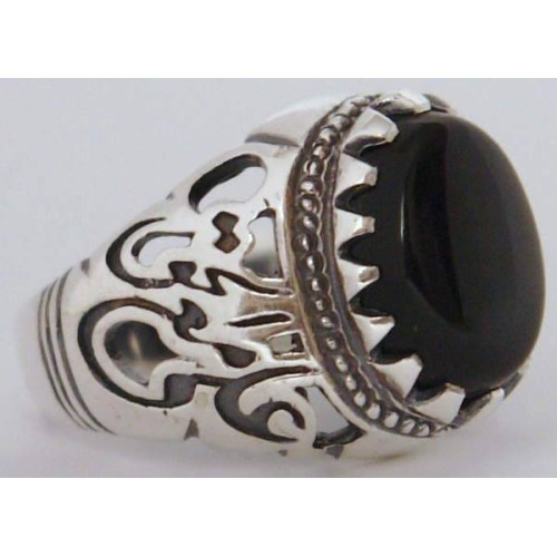 Iran Islamic Hadith Imam "Ali Stands with Truth" on Both Ring Sides Natural Onyx Black Agate Sterling Silver 925 Ring Iran Islamic Hadith Imam "Ali Stands with Truth" on Both Ring Sides Natural Onyx Black Agate Sterling Silver 925 Ring