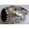 Iran Islamic Hadith Imam "Ali Stands with Truth" on Both Ring Sides Natural Onyx Black Agate Sterling Silver 925 Ring