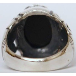 Iran Islamic Hadith Imam "Ali Stands with Truth" on Both Ring Sides Natural Onyx Black Agate Sterling Silver 925 Ring