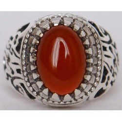 Iran Islamic Hadith Imam "Ali Stands with Truth" on Both Ring Sides Natural Agate Sterling Silver 925 Ring