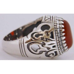 Iran Islamic Hadith Imam "Ali Stands with Truth" on Both Ring Sides Natural Agate Sterling Silver 925 Ring