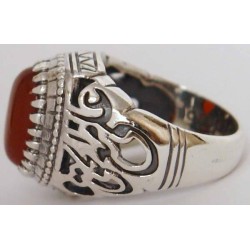 Iran Islamic Hadith Imam "Ali Stands with Truth" on Both Ring Sides Natural Agate Sterling Silver 925 Ring