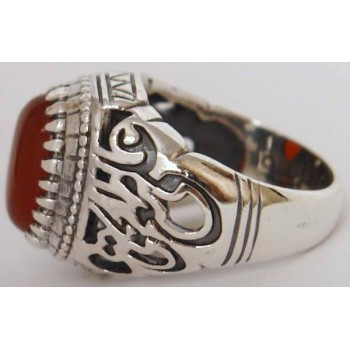 Iran Islamic Hadith Imam "Ali Stands with Truth" on Both Ring Sides Natural Agate Sterling Silver 925 Ring