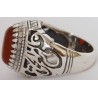 Iran Islamic Hadith Imam "Ali Stands with Truth" on Both Ring Sides Natural Agate Sterling Silver 925 Ring