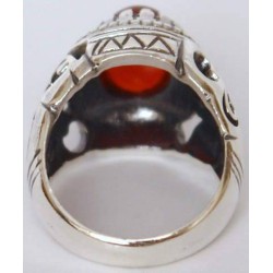 Iran Islamic Hadith Imam "Ali Stands with Truth" on Both Ring Sides Natural Agate Sterling Silver 925 Ring