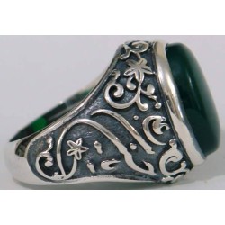 Iran Islam Shia Ahlul-Bayt  Imam Husain & Abul-Fazl Al-Abbas Natural Chrysoprase Green Agate Aqeeq Sterling Silver 925 Ring