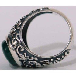 Iran Islam Shia Ahlul-Bayt  Imam Husain & Abul-Fazl Al-Abbas Natural Chrysoprase Green Agate Aqeeq Sterling Silver 925 Ring
