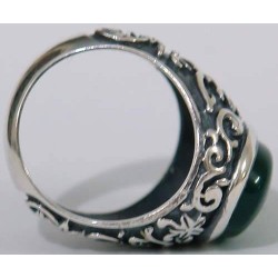 Iran Islam Shia Ahlul-Bayt  Imam Husain & Abul-Fazl Al-Abbas Natural Chrysoprase Green Agate Aqeeq Sterling Silver 925 Ring