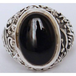 Iran Islam Shia Karbala Ahlul-Bayt  Imam Husain & Abul-Fazl Al-Abbas Natural Onyx Black Agate Aqeeq Sterling Silver 925 Ring