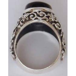 Iran Islam Shia Karbala Ahlul-Bayt  Imam Husain & Abul-Fazl Al-Abbas Natural Onyx Black Agate Aqeeq Sterling Silver 925 Ring