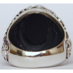 Iran Islam Shia Karbala Ahlul-Bayt  Imam Husain & Abul-Fazl Al-Abbas Natural Onyx Black Agate Aqeeq Sterling Silver 925 Ring