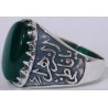Iran Islam Shia Fatimah Al-Zahra Natural Chrysoprase Green Agate Aqeeq Sterling Silver 925 Ring