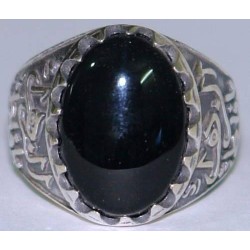 Iran Islam Shia Fatimah Al-Zahra Natural Onyx Black Agate Aqeeq Sterling Silver 925 Ring