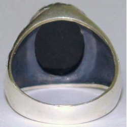 Iran Islam Shia Fatimah Al-Zahra Natural Onyx Black Agate Aqeeq Sterling Silver 925 Ring