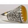 Iran Islam Shia Fatimah Al-Zahra Natural Yellow Agate Aqeeq Sterling Silver 925 Ring