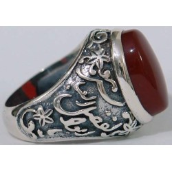 Iran Islam Shia Karbala Ahlul-Bayt  Imam Husain & Abul-Fazl Al-Abbas Alamdar Natural Agate Aqeeq Sterling Silver 925 Ring