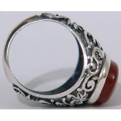 Iran Islam Shia Karbala Ahlul-Bayt  Imam Husain & Abul-Fazl Al-Abbas Alamdar Natural Agate Aqeeq Sterling Silver 925 Ring