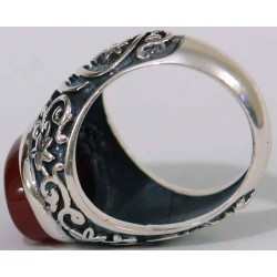 Iran Islam Shia Karbala Ahlul-Bayt  Imam Husain & Abul-Fazl Al-Abbas Alamdar Natural Agate Aqeeq Sterling Silver 925 Ring