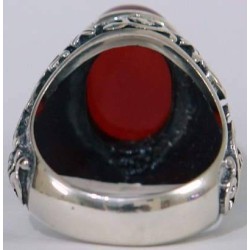 Iran Islam Shia Karbala Ahlul-Bayt  Imam Husain & Abul-Fazl Al-Abbas Alamdar Natural Agate Aqeeq Sterling Silver 925 Ring
