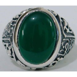 Iran Islam Shia 8th Imam Ali Reza Son of Imam Musa Al-Kazim Natural Chrysoprase Green Agate Aqeeq Sterling Silver 925 Ring