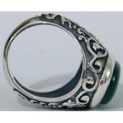 Iran Islam Shia 8th Imam Ali Reza Son of Imam Musa Al-Kazim Natural Chrysoprase Green Agate Aqeeq Sterling Silver 925 Ring