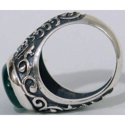Iran Islam Shia 8th Imam Ali Reza Son of Imam Musa Al-Kazim Natural Chrysoprase Green Agate Aqeeq Sterling Silver 925 Ring