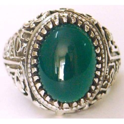 Iran Islam Shia 8th Imam Ali Reza Son of Imam Musa Al-Kazim Natural Chrysoprase Green Agate Aqeeq Sterling Silver 925 Ring