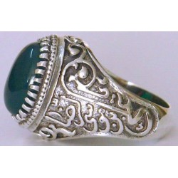 Iran Islam Shia 8th Imam Ali Reza Son of Imam Musa Al-Kazim Natural Chrysoprase Green Agate Aqeeq Sterling Silver 925 Ring