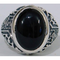 Iran Islam Shia 8th Imam Ali Reza Son of Imam Musa Al-Kazim Natural Onyx Black Agate Aqeeq Sterling Silver 925 Ring