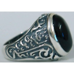 Iran Islam Shia 8th Imam Ali Reza Son of Imam Musa Al-Kazim Natural Onyx Black Agate Aqeeq Sterling Silver 925 Ring