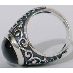 Iran Islam Shia 8th Imam Ali Reza Son of Imam Musa Al-Kazim Natural Onyx Black Agate Aqeeq Sterling Silver 925 Ring