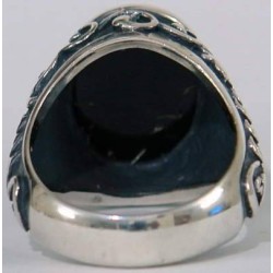 Iran Islam Shia 8th Imam Ali Reza Son of Imam Musa Al-Kazim Natural Onyx Black Agate Aqeeq Sterling Silver 925 Ring