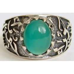 Iran Islam Shia Fatimah Az-Zahra Paradisiacal Human Being Ya Hawrau Insiya Chrysoprase Green Agate Sterling Silver 925 Ring
