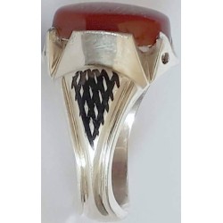 Nizari Shia Ismaili Mowlana Aga Khan IV Ya Mowlana Al-Hazar wal-Maujood Shah Karim Al-Hussaini Engraved on Agate Silver 950 Ring