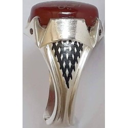 Nizari Shia Ismaili Mowlana Aga Khan IV Ya Mowlana Al-Hazar wal-Maujood Shah Karim Al-Hussaini Engraved on Agate Silver 950 Ring