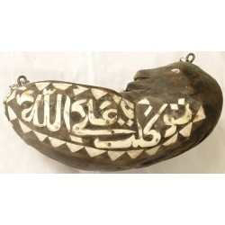Iran Islam Shia followers of Imam Ali Dervish Sufi Hand-Made Wooden Kashkul Bowl With Nice Camel Bone Calligraphy Attached