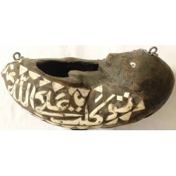 Iran Islam Shia followers of Imam Ali Dervish Sufi Hand-Made Wooden Kashkul Bowl With Nice Camel Bone Calligraphy Attached
