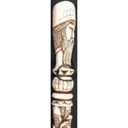 Iranian Islamic Shia Sufi Dervish Walking Stick – Resin Relief Figures on Metal Shaft