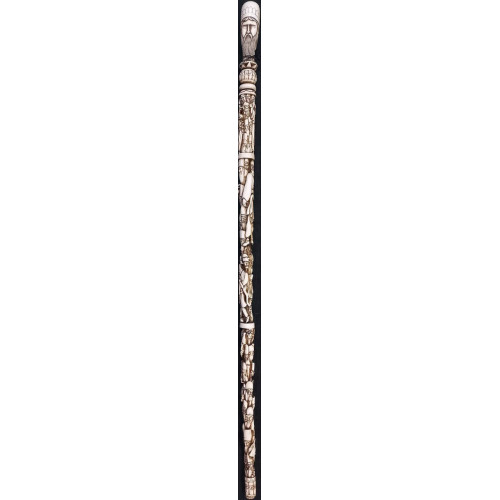 Iranian Islamic Shia Sufi Dervish Walking Stick – Resin Relief Figures on Metal Shaft