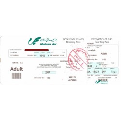 Iran Mahan Air Airlines Used Charter Passenger Flight Ticket & Boarding Pass
