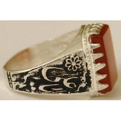Iran Islam Shia Imam Ali Name Natural Agate Aqeeq Aqiq Sterling Silver 925 Ring
