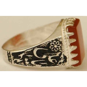 Iran Islam Shia Imam Ali Name Natural Agate Aqeeq Aqiq Sterling Silver 925 Ring