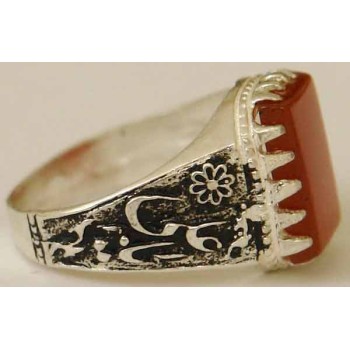 Iran Islam Shia Imam Ali Name Natural Agate Aqeeq Aqiq Sterling Silver 925 Ring