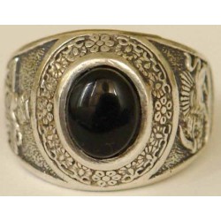 IRAN Persia Shah Pahlavi Lion & Sun Shiro Khorshid & Zoroastrian Farvahar Wing Onyx Black Agate Silver 925 Ring