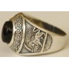 IRAN Persia Shah Pahlavi Lion & Sun Shiro Khorshid & Zoroastrian Farvahar Wing Onyx Black Agate Silver 925 Ring