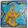Iran Persia Judaica Hand Painted Pottery Glazed Ceramic Tile Depicting a Temple Jewish Priest in Holy Garment in Magen David