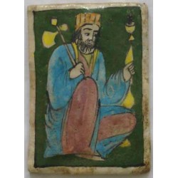 Iran Persia Hand Painted Pottery Glazed Ceramic Tile Depicting Old Dervish Sufi